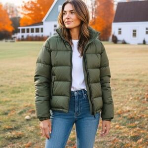 GAP Down Womens Puffer Coat XS Vintage Utility Dark Green Outdoor Jacket Y2K